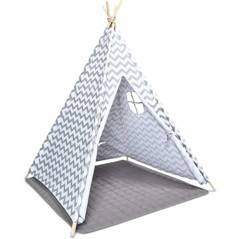 DREAMADE Tente Tipi pour Enfant en Coton avec Tapis de Sol & Fenêtres, Tente pour Enfant avec Sac de Transport, Design Pliable & Cadre en Pin, pour Maison, Jardin, Camping