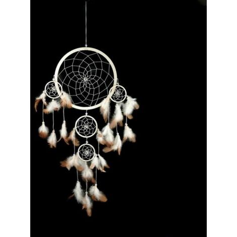 Dreamcatcher, attrape rêve blanc cassé et marron de plumes naturelles