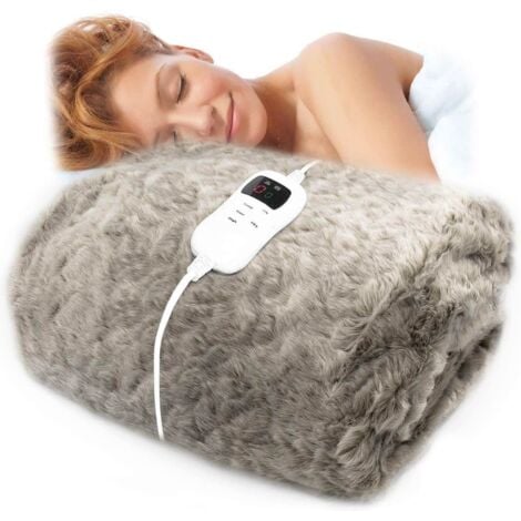 Dreamcatcher Deluxe Luxurious Faux Fur Electric Heated Throw 160 x 130cm Grey Soft Cosy Plush Faux Fur, Heated Electric Blanket, Large Overblanket with Timer and 9 Control Heat Settings (Grey)