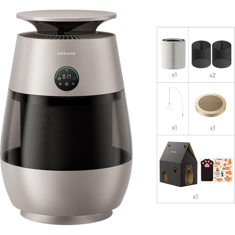 Dreame – Purificateur d'air AP10 pour animaux – Retour d'air haute pression 360° – Purification 5 niveaux – Compartiment transparent – Écran numérique