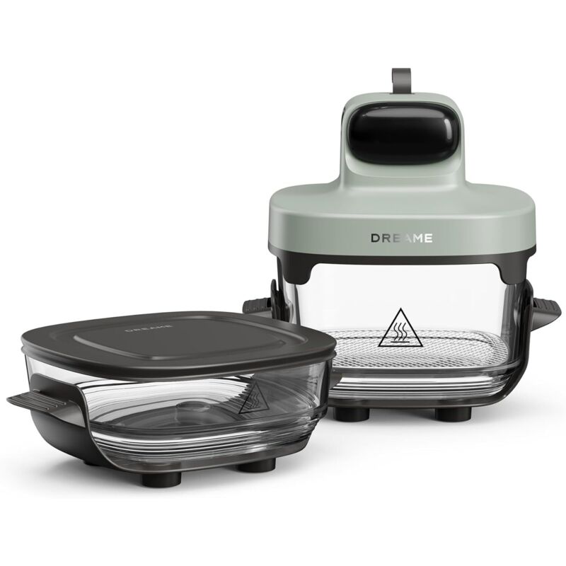 DREAME  Tasti Friteuse &agrave; Air en Verre Portable 5 en 1 2 R&eacute;cipients (25L+45L) Verre Borosilicate de 6mm Air Chaud Circulant en 3D 