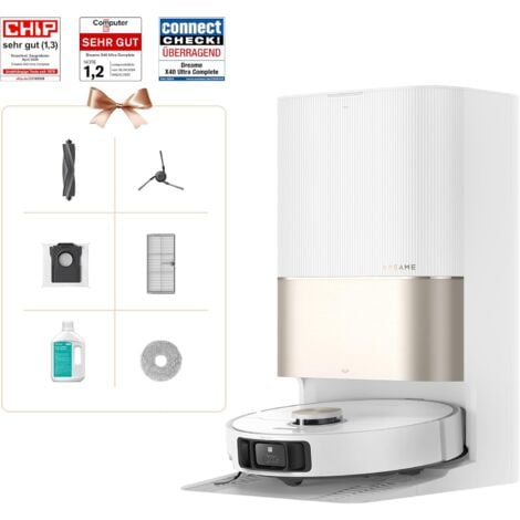 Dreame X40 ultra complete Staubsauger Roboter mit Absaugstation,Saugroboter mit Wischfunktion 12000Pa Weiß