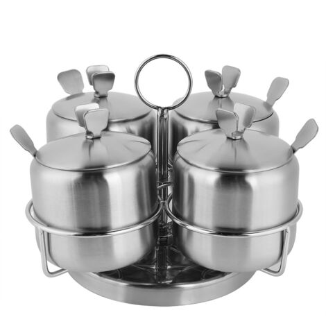 Drehbare Gewürzgläser aus Edelstahl mit Löffel und Deckel für Salz und Gewürze