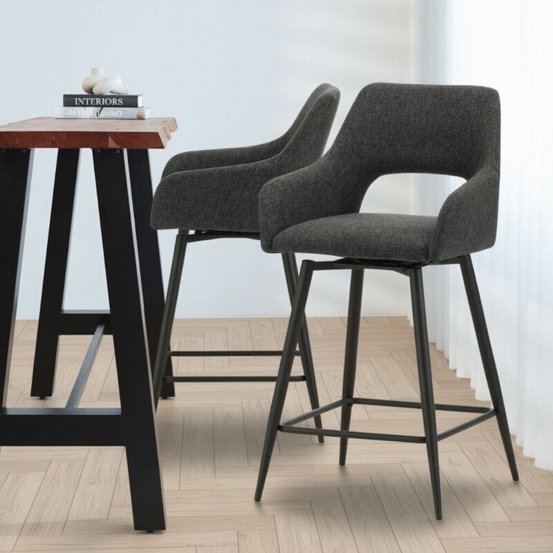Dimehouse Drehbarer Barhocker Skye, Stoff Schwarz, Sitzhöhe 67 Cm, Mit