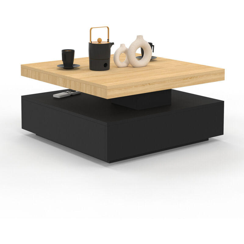 Idmarket Schwarz Drehbarer Couchtisch Thea Quadratisch Aus Holz Und