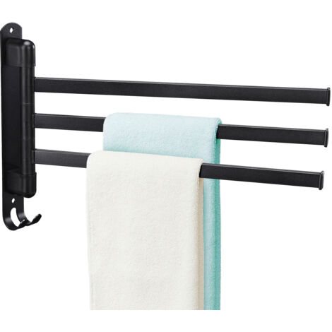 Drehbarer Handtuchhalter 304 – 3-armig, platzsparend, Wandmontage, schwarz, mit Haken für Bad und Küche