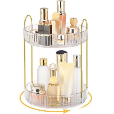 Drehbarer Make-up-Organizer, 360° drehbarer Make-up-Aufbewahrungsorganizer, Parfüm-Aufbewahrungsbox, Make-up-Organizer für Schminktisch, Badezimmer (2 Ebenen, transparent)