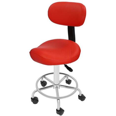 Drehbarer Sattelstuhl mit Rückenlehne, ergonomischer Barhocker, höhenverstellbar, um 360° drehbarer Arbeitshocker, geeignet für Zuhause, Büro und Wellnessbereiche, Belastbarkeit 150 kg – Rot
