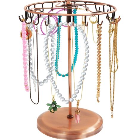 Drehbarer Schmuckhalter aus kupferbeschichtetem Metall mit 23 Haken – 20 x 34 cm – Halter für Halsketten, Armbänder, Ringe und Ohrringe