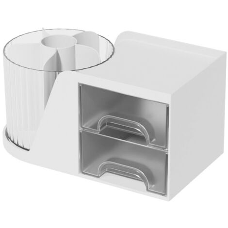 Drehbarer Schreibtisch-Organizer mit 2 Fächern für Stifte und Bürozubehör, multifunktionale Aufbewahrungsbox fürs Homeoffice - Praktisches Design aus robustem Kunststoff (230 x 130 x 120 mm)