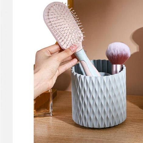Drehbarer Schreibtisch-Organizer mit Pinselhalter – Blauer, drehbarer Kosmetik-Organizer aus Kunststoff – 11,7 cm hoch, 360°-Drehung