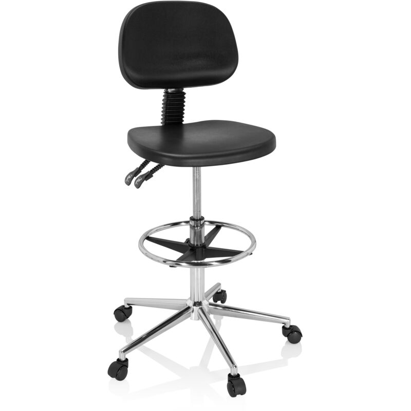 Drehhocker / Arbeitsstuhl Top Work 24 I Hartschaum Schwarz Chrom Hjh Office