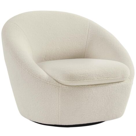 VENTE-UNIQUE Drehsessel rund - Bouclé-Stoff - Weiß - LACARA