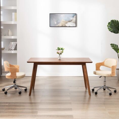 Drehstuhl Creme mit gebogenem Holz und Kunstleder