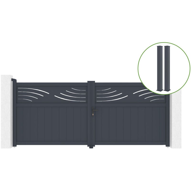 Casanoov - Portail battant 3,4m halti H.140cm alu + 2 poteaux eifel 15x15cm H.166cm gris