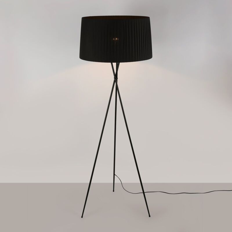 Barcelona Led - Lampadaire tripode 'pron' - Abat-jour en coton - E27 - Noir Barcelona Led - Lampadaire tripode 'pron' - Abat-jour en coton - E27 - Noir