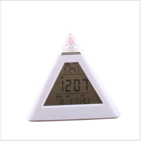 Dreieckiger, farbenfroher, digitaler Wecker mit Thermometer, dreieckiger kleiner Dekompressionswecker