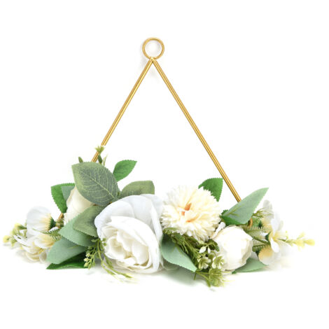 Dreieckiger Wandkranz aus Metall für Hochzeiten, Cafés oder als Dekoration für Zuhause – Hängender künstlicher Blumenkreis