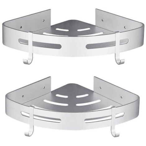 Dreieckiger, zweistöckiger Duschkorb in Silber, Küchenaccessoires ohne Bohren, rostbeständiger Hängeduschkorb