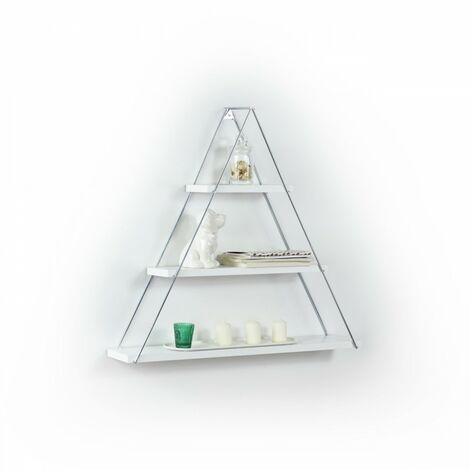 Dreieckiges Wandbücherregal weiße Pyramide Vitrine cm 74 x 13 x 61h