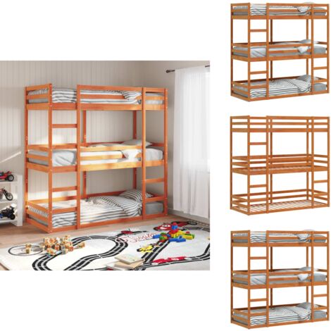 Dreifach-Etagenbett Wachsbraun 80x200 cm Massivholz Kiefer - Holzbett - Etagenbett - Kinderzimmer - Jugendzimmer - Gästezimmer
