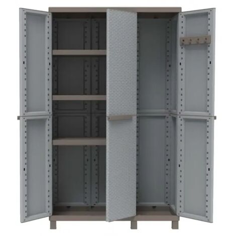 Dreifach-Frontschrank 102x39x170 mit rattanoptik, wetterfest, 2 Fächer, höhenverstellbare Regale