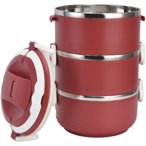 Dreilagige, stapelbare, isolierte Bento-Box aus Edelstahl, auslaufsicher, für Schule, Picknick, Camping, Rot