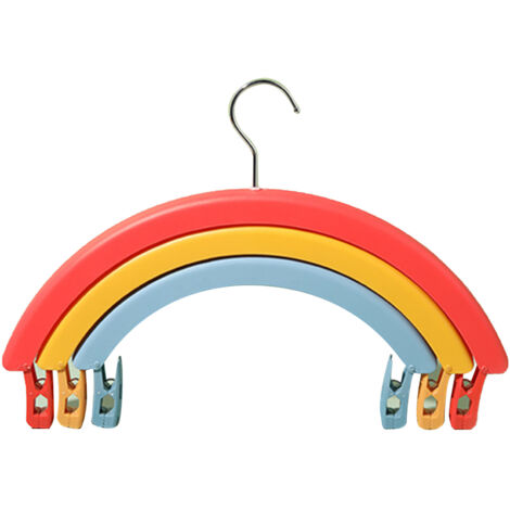 Dreistöckiger, drehbarer Kleiderständer mit Clips, faltbar und spurlos abbaubar für multifunktionale Kleiderbügel in Regenbogenfarben