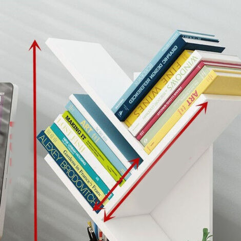 Dreistöckiges Bücherregal aus Massivholz in Baumform – platzsparender Bücherorganizer für Zuhause, Büro und Schule, Weiß