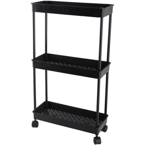 Dreistöckiges Rollregal, schwarz, 15 cm breit, platzsparend, stabil und praktisch für Waschküche, Badezimmer, Küche, Büro