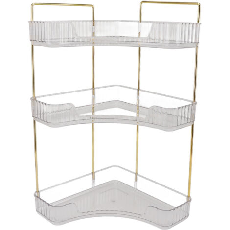 Dreistufiges, schräges Make-up-Regal, Badezimmer-Arbeitsplatten-Organizer aus Kunststoff und Metall mit Aufbewahrungsboxen
