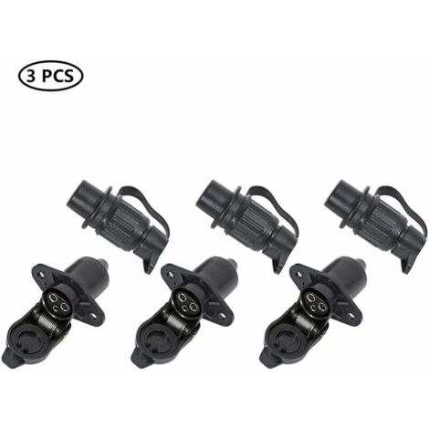 Dreiteilige Anhängersteckdose und dreipoliger Anhängerstecker, wasserdichte 12-V-Anhängersteckdose mit drei Pins (weiblich/männlich), 3-polige Kupplungssteckdose, kompatibel mit Anhängern, Lkw, Trakto