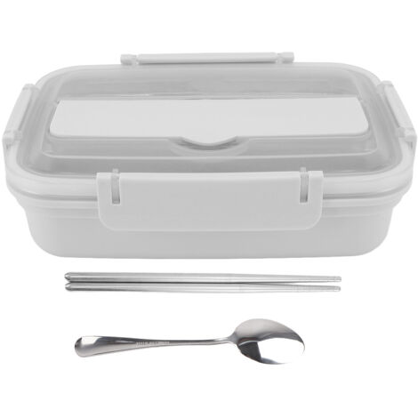 Dreiteilige Lunchbox aus Edelstahl mit Besteck, tragbar fürs Büro, weiß