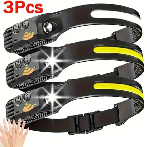Dreiteilige Stirnlampe mit Bewegungssensor, mehreren Modi, wiederaufladbar für Laufen, Camping, Wandern und Outdoor-Aktivitäten