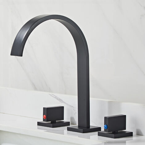 Dreiteiliger Waschbeckenhahn, moderne Mischbatterie für heißes und kaltes Wasser, weiche Unterputzmontage, Schwarz