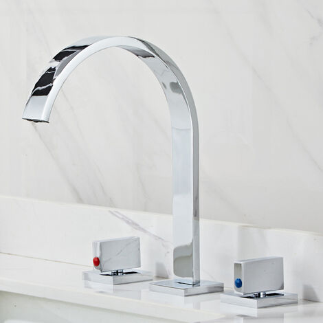 Dreiteiliger Waschbeckenhahn, moderne Mischbatterie für heißes und kaltes Wasser, weiche Unterputzmontage, Silber