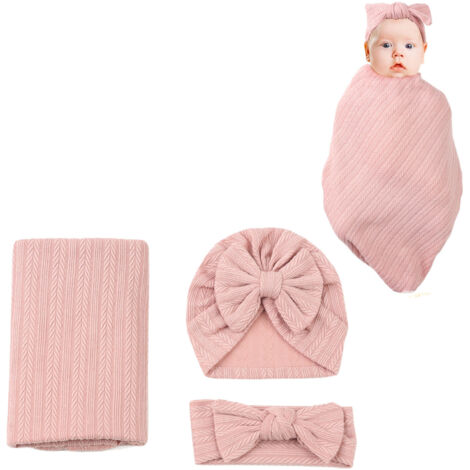 Dreiteiliges Haarband aus dehnbarem Baumwoll-Polyester-Gemisch, einfarbig rosa Bezug, weiche und anschmiegsame Textur