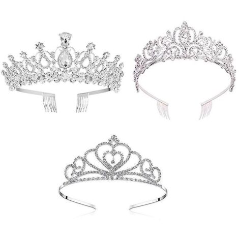 Dreiteiliges Set aus Brautstirnband-Haaraccessoires für Hochzeit, Abschlussball, Jahrestag, Strasskrone, Haarkrone