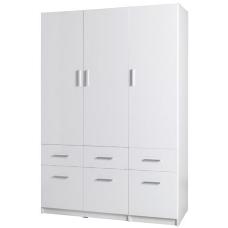 Dreitüriger Schrank und sechsschubladen aus der FLEX-Kollektion, in glänzendem Weiß