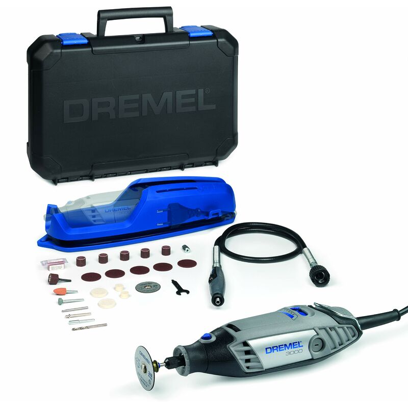 Image of Dremel 3000 multiutensile 130W, set di 1 accessorio, 25 accessori, velocità variabile 10.000-33.000 giri/min per taglio, 3,2 mm, molatura, incisione,