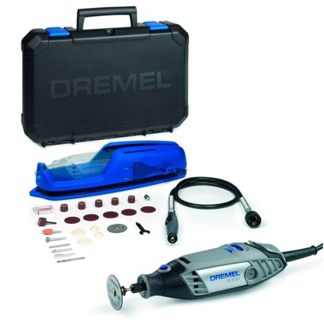 Dremel 3000 Multiherramienta 130 W, Kit 2 complementos Eje Flexible, Guía de Corte y 25 Accesorios. velocidad 10.000-33.000 rpm tallar,grabar, fresar,amolar,limpiar,pulir,cortar,lijar .