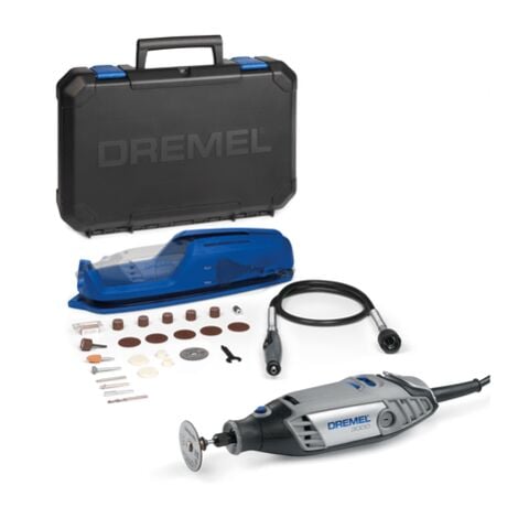 Dremel 3000 - Multiherramienta, 130 W, kit con eje flexible y 25 accesorios, velocidad variable 10.000-33.000 rpm para tallar, fresar, amolar, limpiar, pulir, cortar, lijar y grabar (Versión Español)
