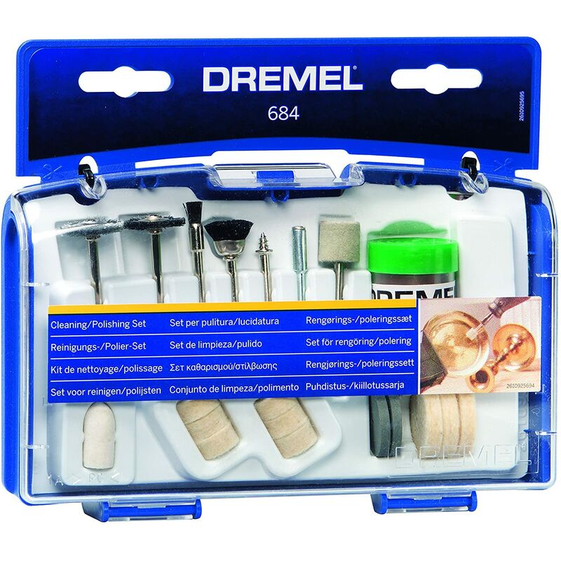 Image of Dremel - 684 Kit di pulizia e lucidatura, set di accessori con 20 accessori per multiutensili rotativi, l'imballaggio può variare