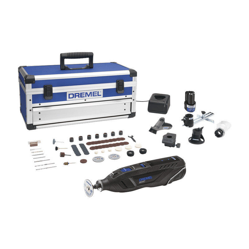 Outil Rotatif Multifonction Sans-fil connecté 12V Dremel F0138260JF avec 65 accessoires, 5 adaptations, 2 batteries 3Ah
