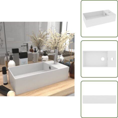 Drenaje cerámico - vidaXL Lavabo con rebosadero cerámica blanco mate - Grifo para baño