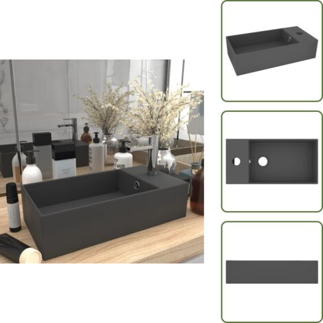 Drenaje cerámico - vidaXL Lavabo con rebosadero cerámica gris oscuro - Grifo para baño