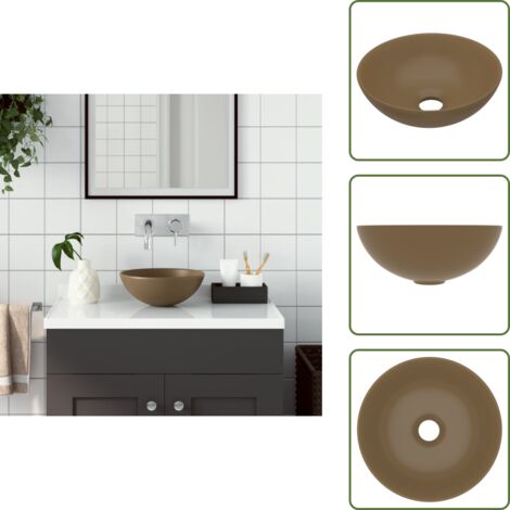 Drenaje de baño - vidaXL Lavabo de cuarto de baño redondo cerámica crema mate - Instalación sobre mueble