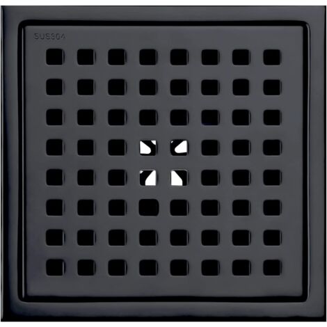 Drenaje de piso de ducha cuadrado negro mate de 6", rejilla con cubierta extraíble, acero inoxidable SUS304