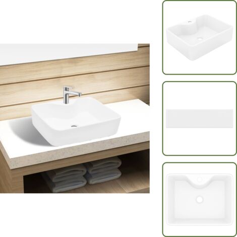 Drenaje para lavabo - vidaXL Lavabo de cerámica cuadrado orificio de grifo y desagüe blanco - Lavabo blanco