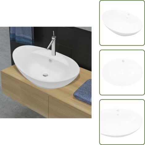 Drenaje - vidaXL Lavabo de cerámica ovalado con orificio de grifo y rebosadero - Grifo